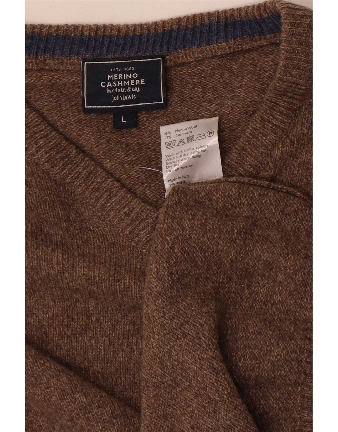 John Lewis Herre V-hals sweater Stor Brun Merinould