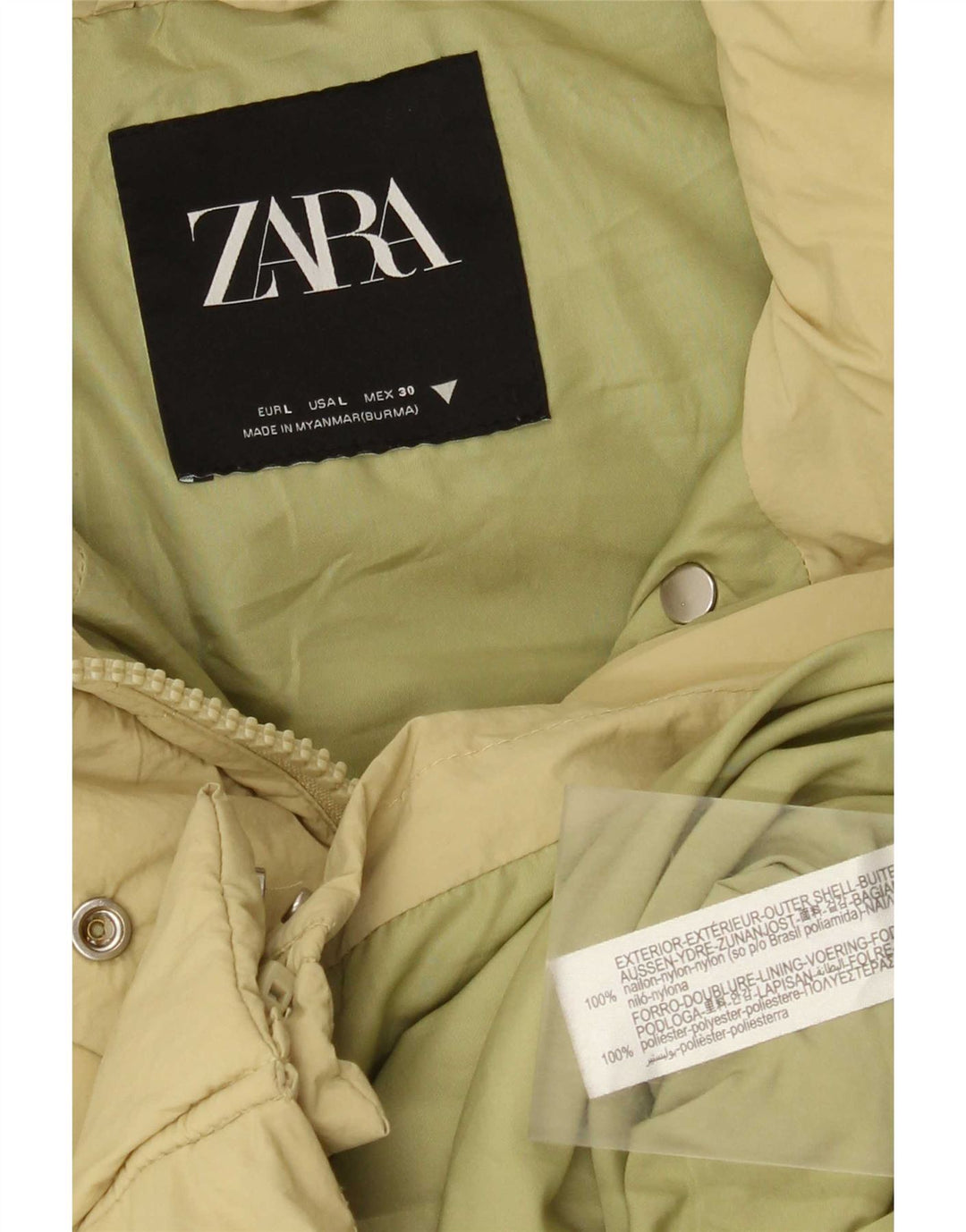 Zara Dame Polstret Jakke UK 16 Stor Gul Nylon