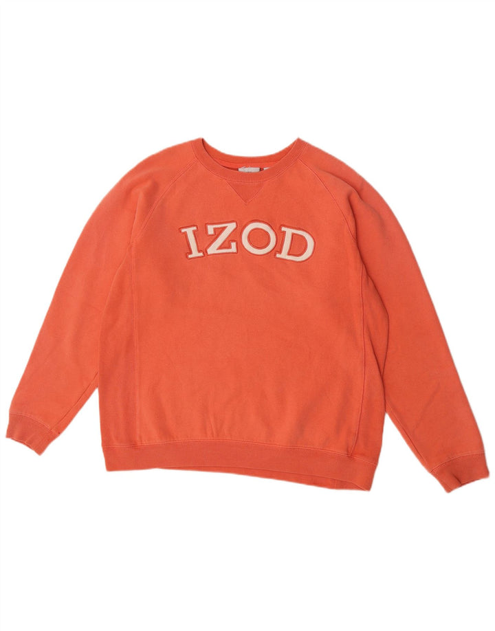 Izod Dame Grafisk Sweatshirt Jumper UK 14 Medium Orange Bomuld