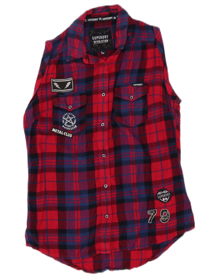 Superdry Womens Oversized ærmeløs grafisk skjorte UK 2 2XS rød ternet