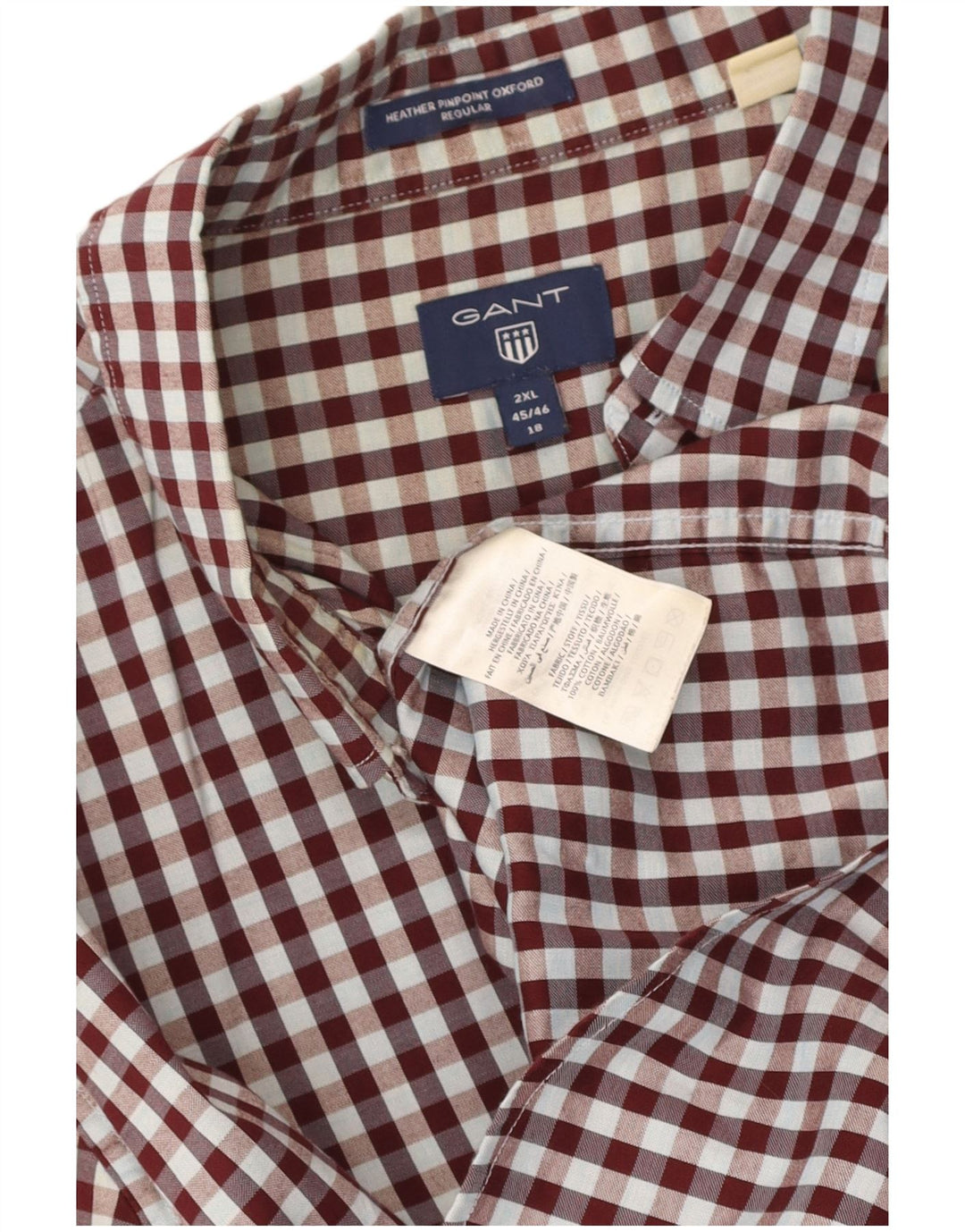 GANT Mens Regular Fit Shirt Size 18 45/46 2XL Maroon Gingham Cotton