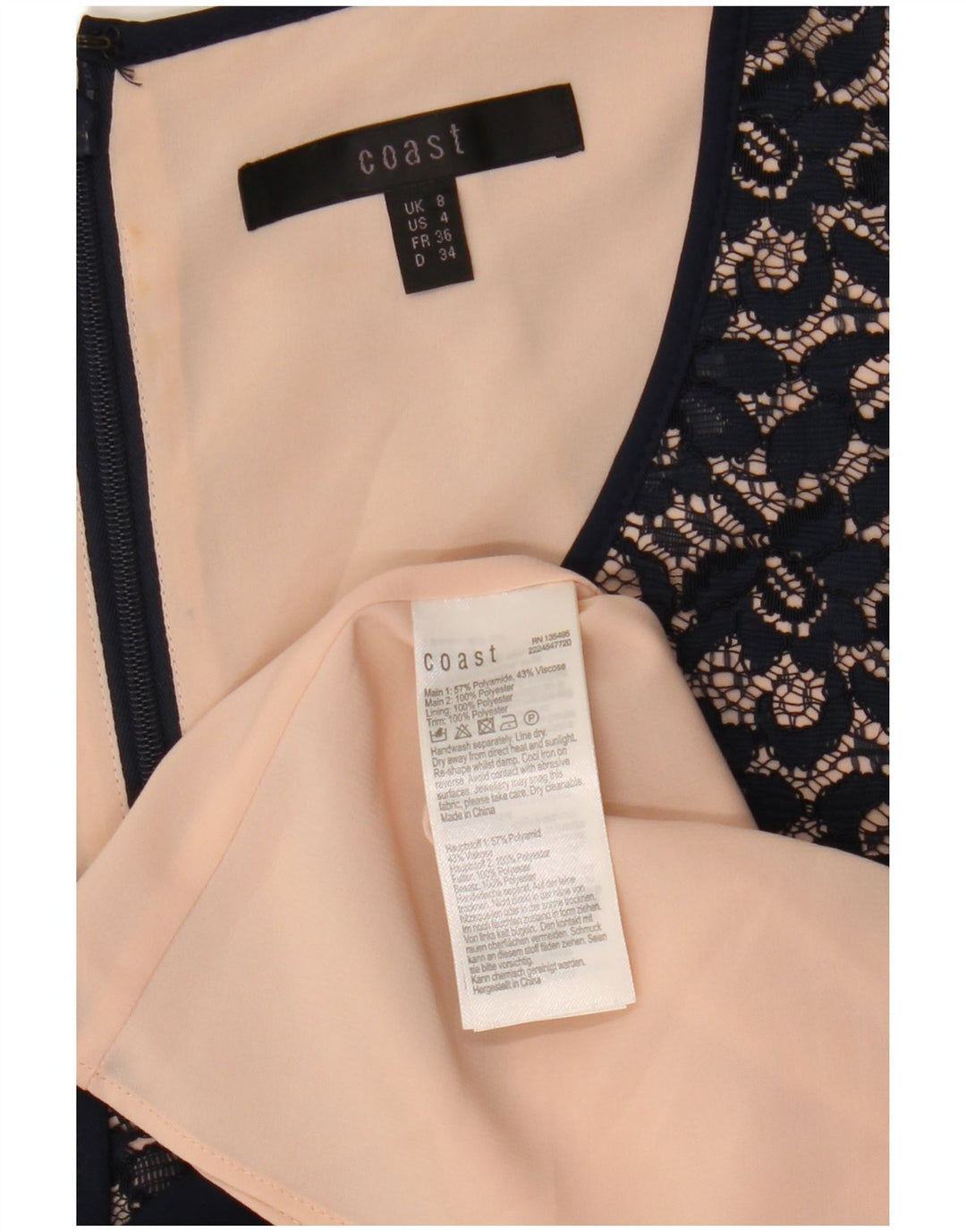 Coast Kvinder Blonde A-Line Kjole UK 8 Small Navy Blue Polyamid