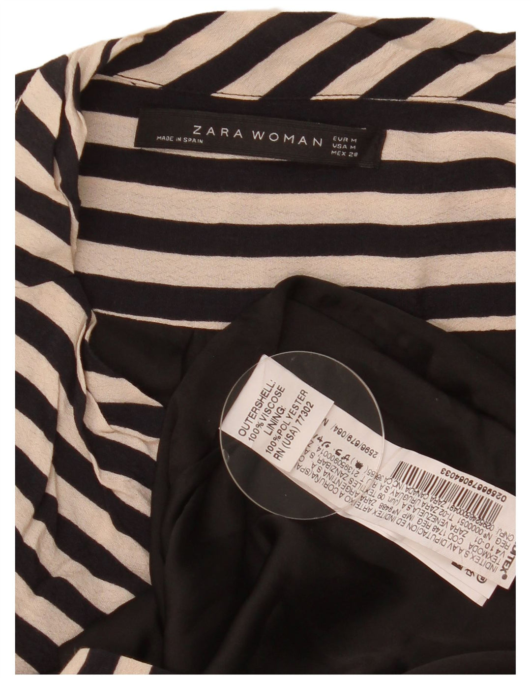 Zara Dame Ærmeløs Shift Dress UK 14 Medium Sort Stribet Viscose