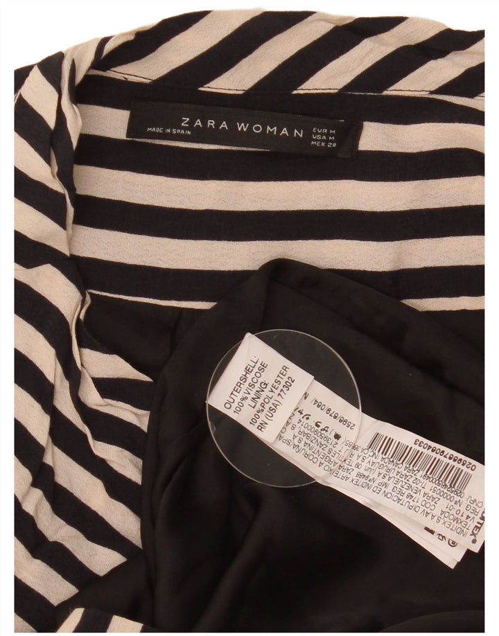 Zara Dame Ærmeløs Shift Dress UK 14 Medium Sort Stribet Viscose