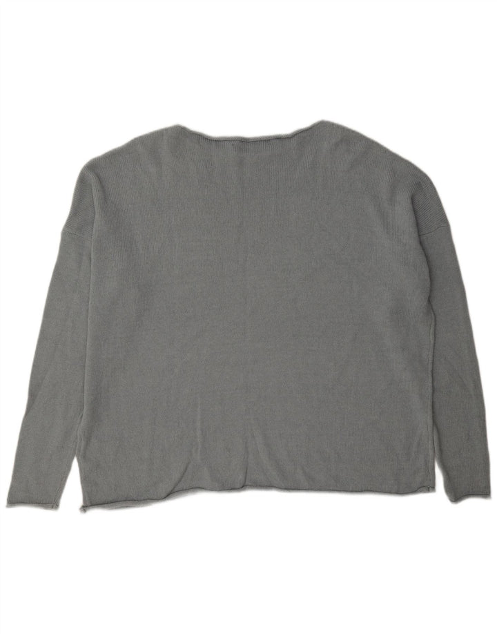 Zara Dame Oversized Boat Neck Jumper Sweater UK 14 Medium Grey Bomuld