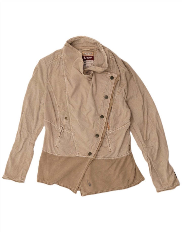 KHUJO Womens Biker Jacket UK 14 Medium Beige Colourblock Lyocell