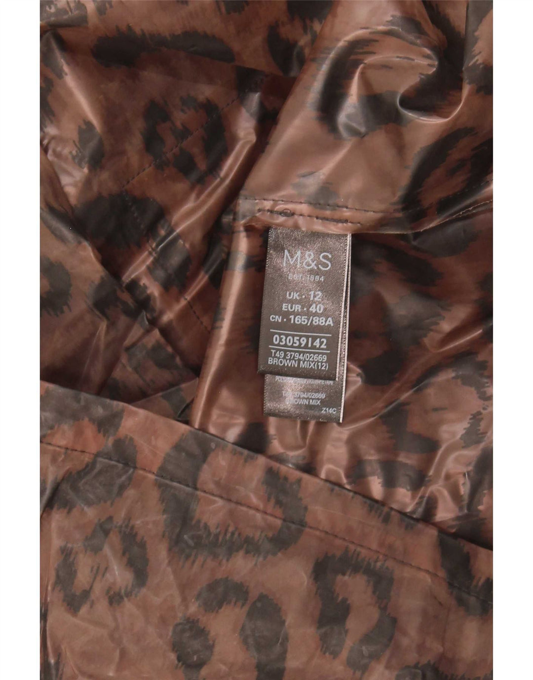 Marks & Spencer Regnfrakke med hætte til kvinder UK 12 Medium Brown Animal Print
