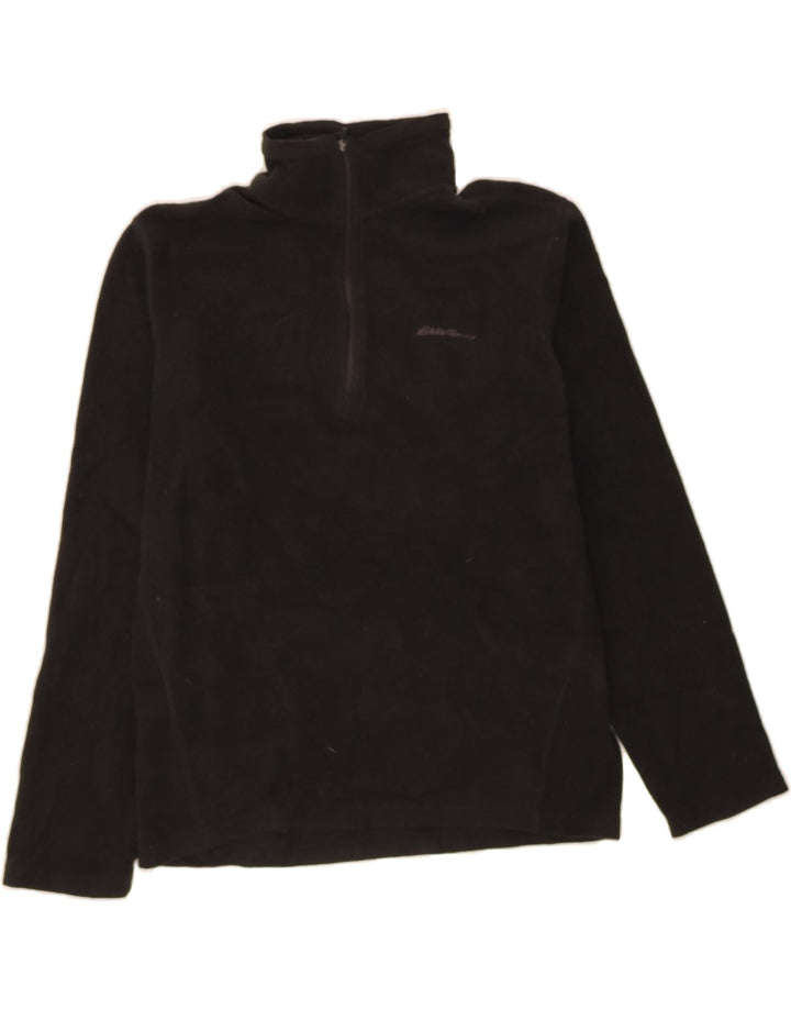 EDDIE BAUER Mens Zip Neck Fleece Jumper Small Black Polyester Vintage Eddie Bauer and Second-Hand Eddie Bauer from Messina Hembry 