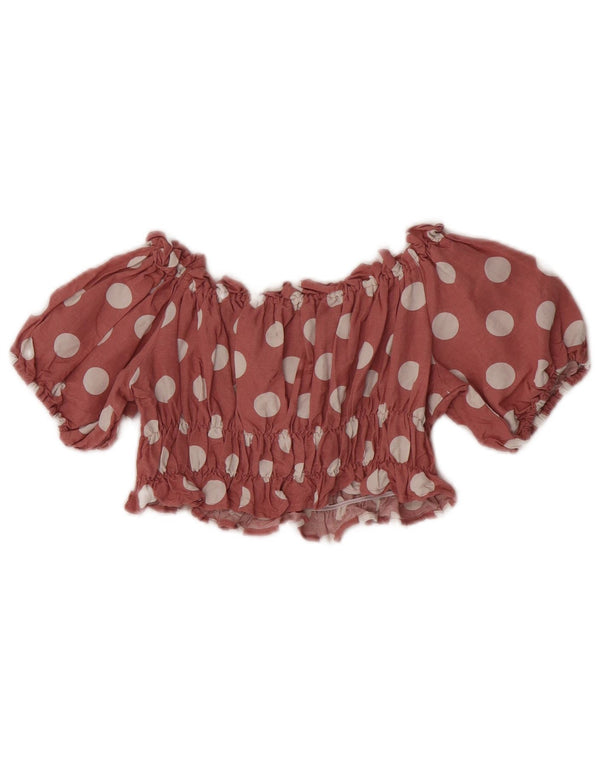 Zara Womens Off Shoulder Crop Top UK 6 XS Rød Polka Dot Linen