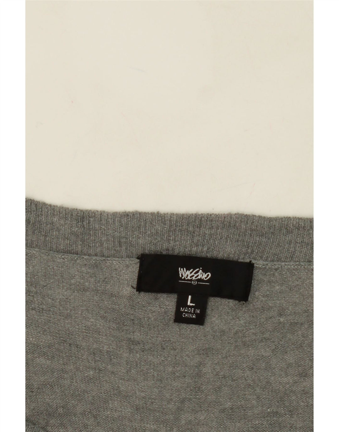 MOSSIMO Womens 3/4 Sleeve V-Neck Jumper Sweater UK 14 Large Grey Nylon Vintage Mossimo and Second-Hand Mossimo from Messina Hembry 
