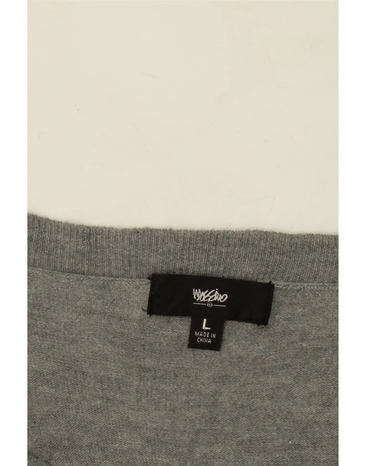 MOSSIMO Womens 3/4 Sleeve V-Neck Jumper Sweater UK 14 Large Grey Nylon Vintage Mossimo and Second-Hand Mossimo from Messina Hembry 