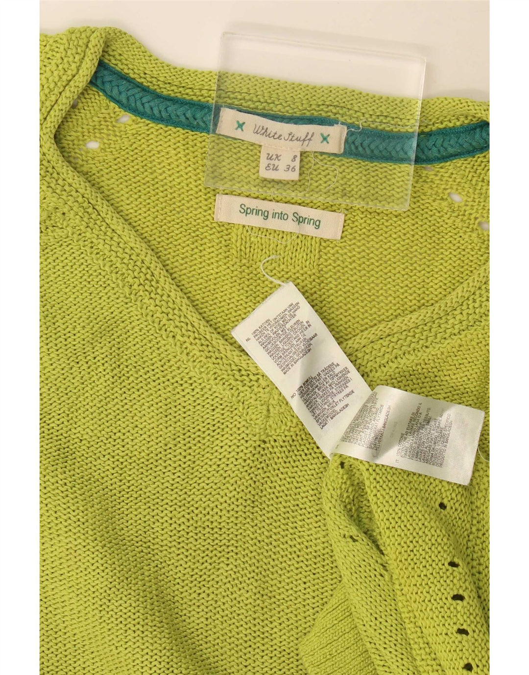 White Stuff Dame V-hals sweater UK 8 Lille grøn bomuld