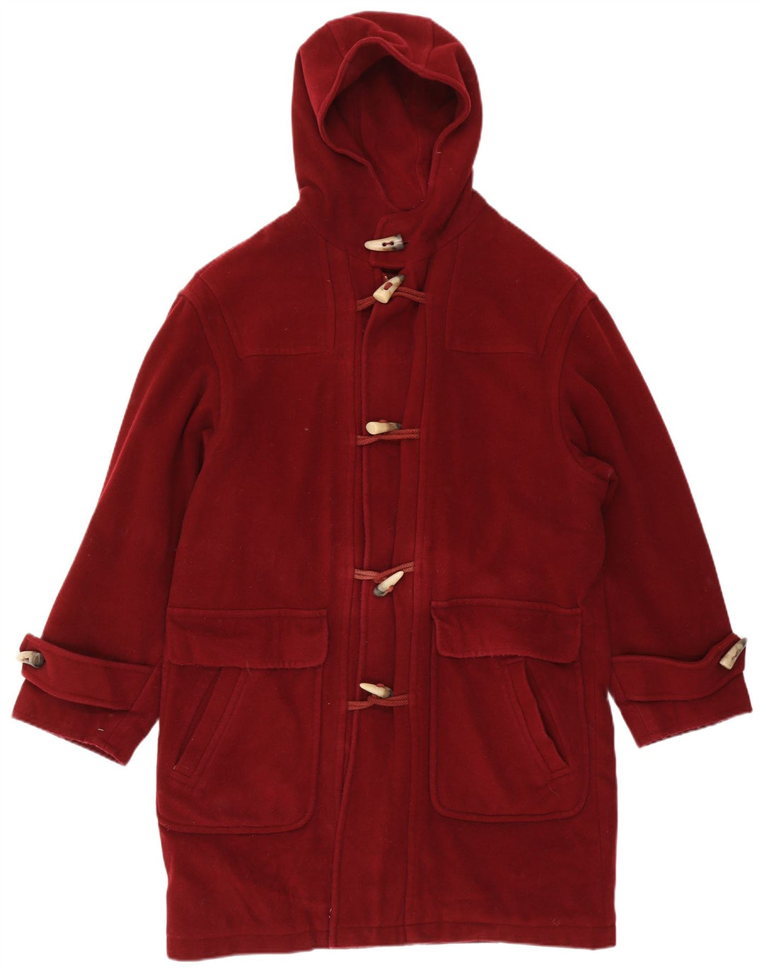 Vintage Dame Hooded Duffel Coat IT 52 2XL Rød Uld