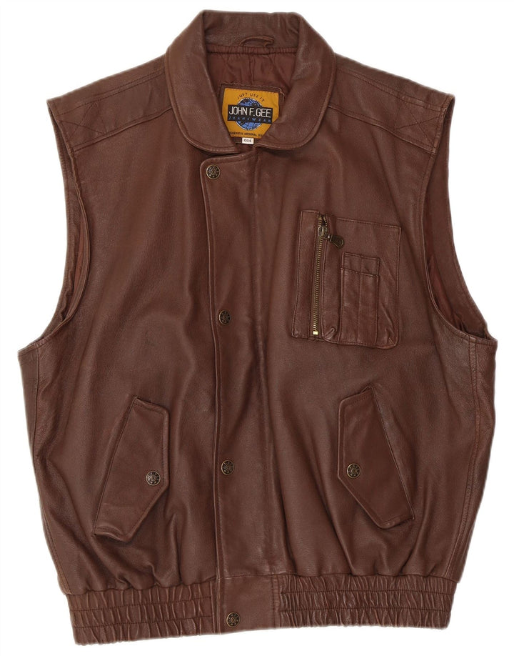 John F Gee Herre Læder Gilet UK 38 Medium Brown