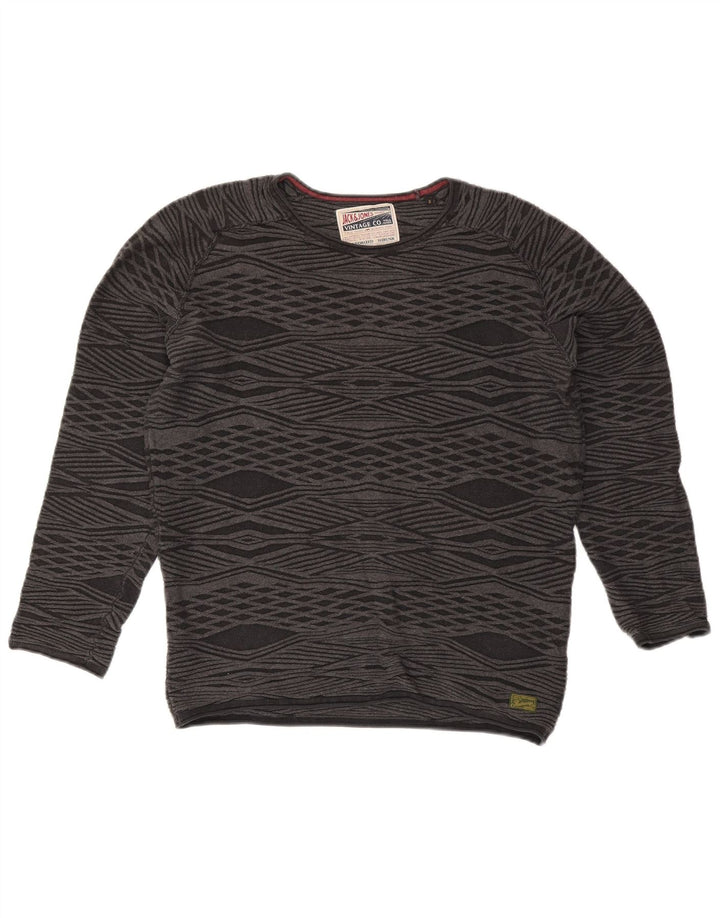 Jack & Jones Herre sweater med rund hals, lille grå Argyle/diamant bomuld