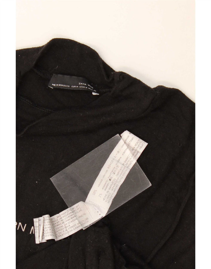 Zara Dame Grafisk Top 3/4 ærme UK 14 Medium Sort Viscose