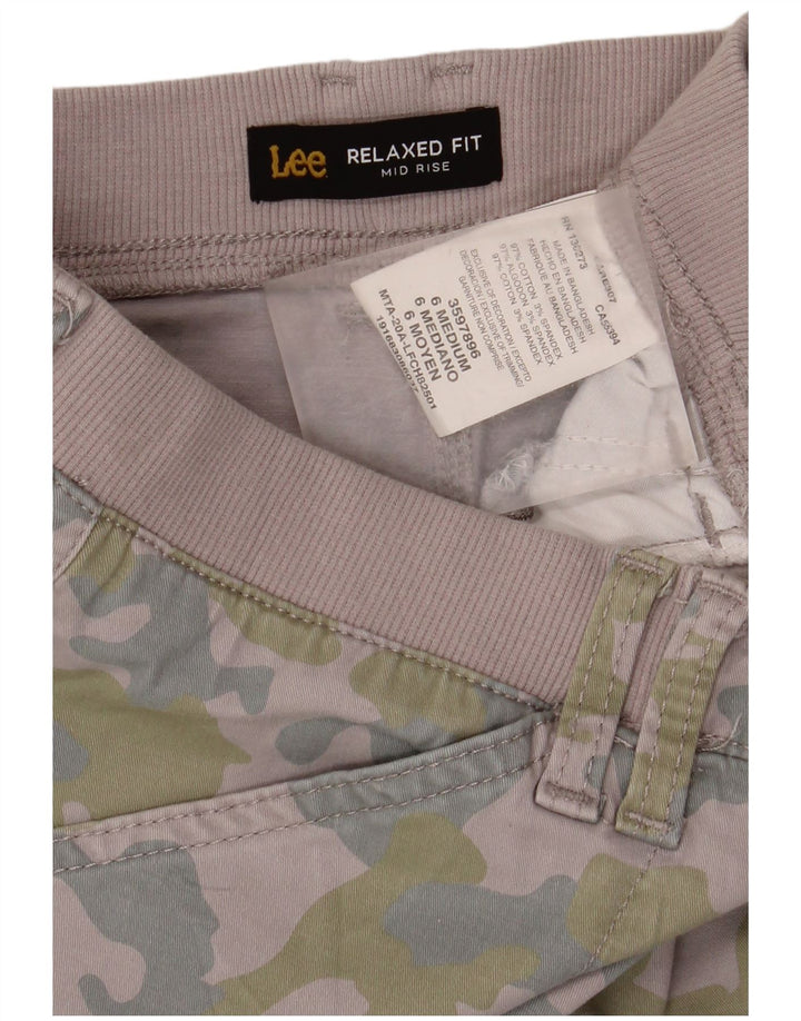 Lee Dame Mid Rise Cargo Shorts US 6 Medium W30 Lilla Camouflage Bomuld