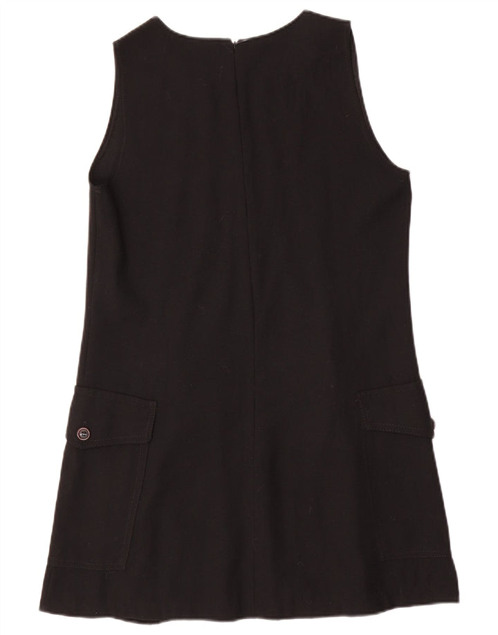 Vintage Kvinders Ærmeløs A-Line Kjole UK 12 Medium Sort Uld