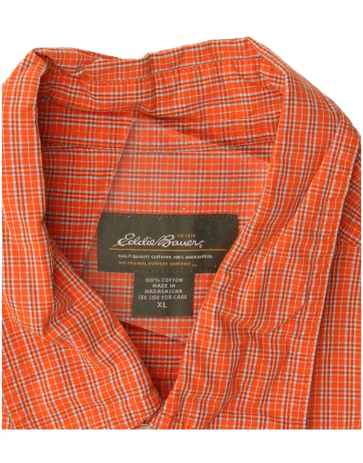 EDDIE BAUER Kortærmet herreskjorte XL Orange ternet bomuld