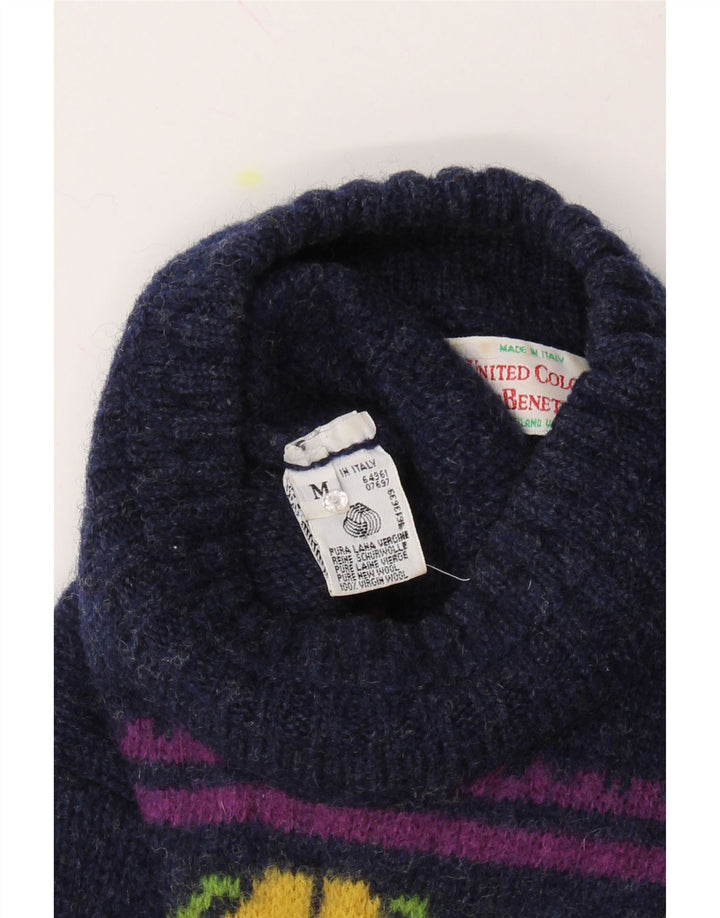 BENETTON Womens Turtle Neck Jumper Sweater UK 14 Medium Navy Blue Vintage Benetton and Second-Hand Benetton from Messina Hembry 