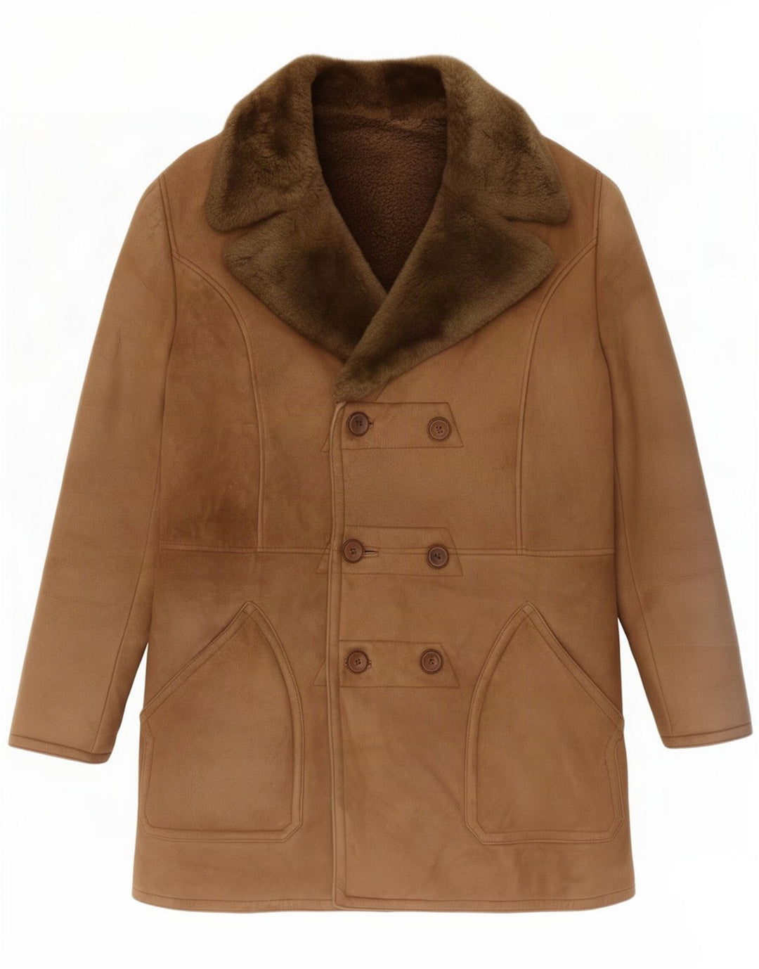Vintage Herre Shearling Double Breasted Coat UK 40 Large Brown