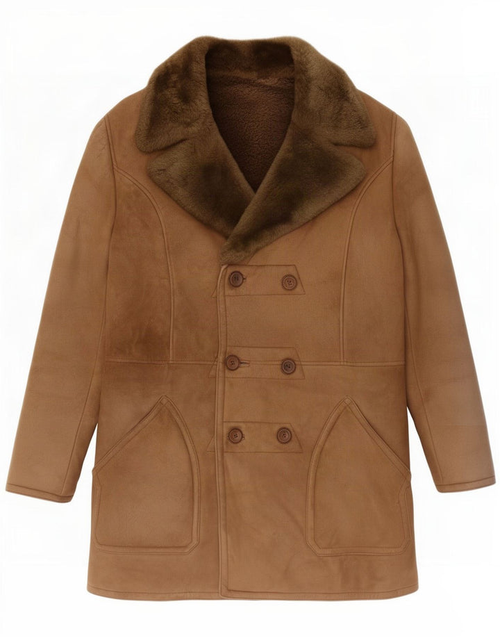 Vintage Herre Shearling Double Breasted Coat UK 40 Large Brown