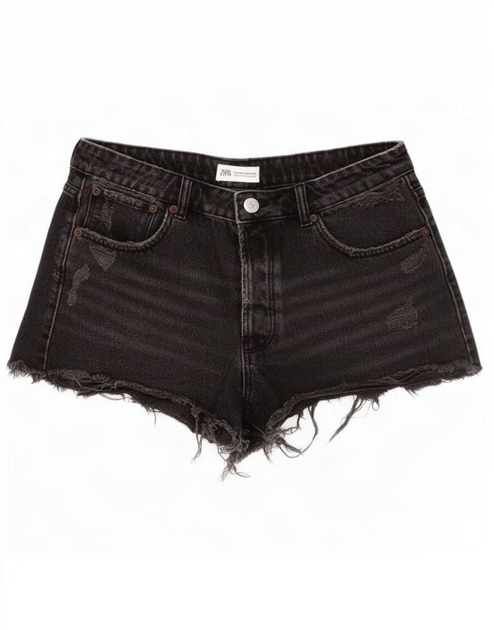 Zara Womens Distressed Denim Shorts EU 40 Medium W30 Sort