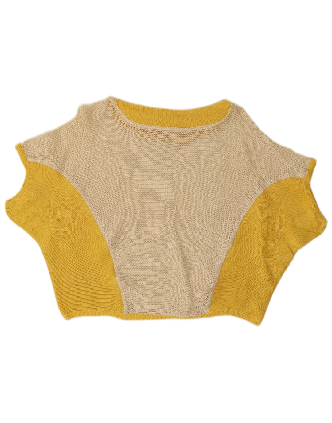 Vintage Kvinders Crop Knit Bluse Top UK 12 Medium Yellow Colourblock