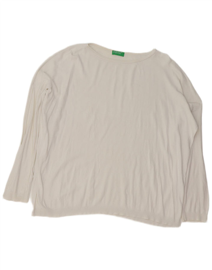 BENETTON Dame Oversized Boat Neck Jumper Sweater UK 14 Medium White