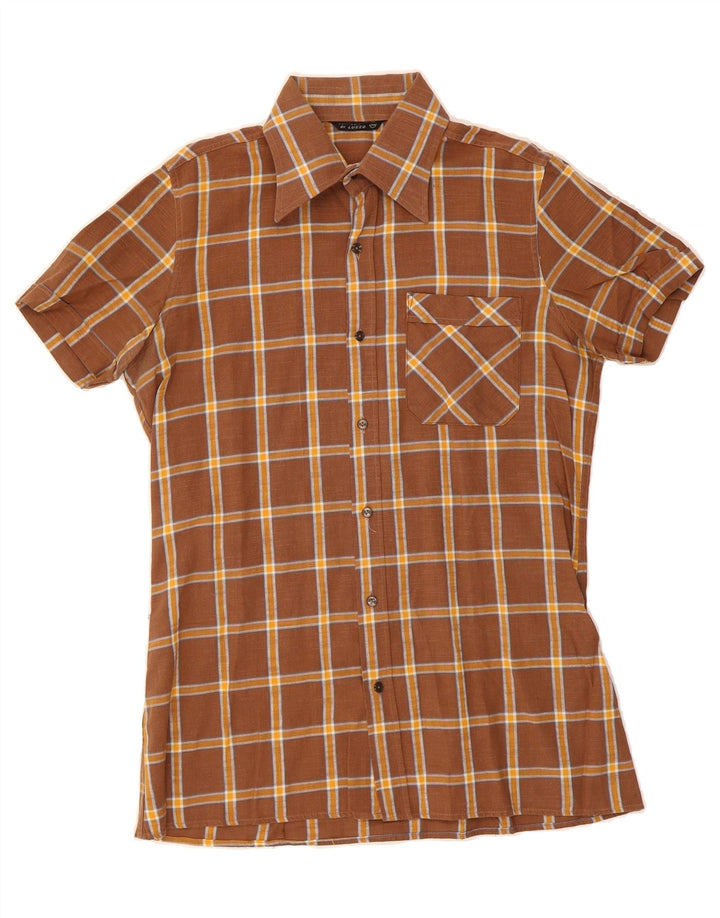 CONFEZIONI DI LUSSO Mens Short Sleeve Shirt Size 39 Medium Brown Check Vintage Confezioni Di Lusso and Second-Hand Confezioni Di Lusso from Messina Hembry 