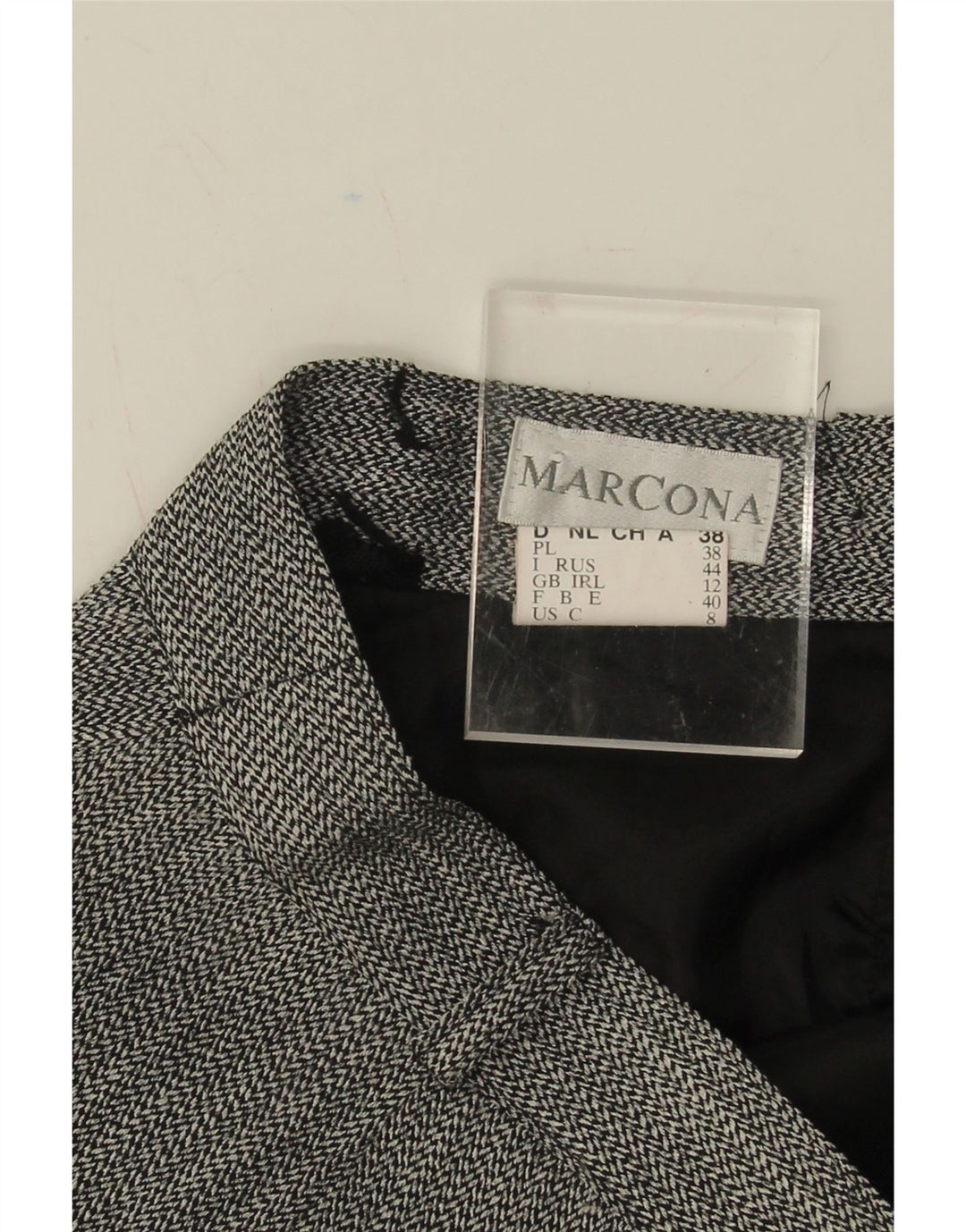 MARCONA Womens Trumpet Skirt UK 12 Medium W30 Grey Herringbone Polyester Vintage Marcona and Second-Hand Marcona from Messina Hembry 