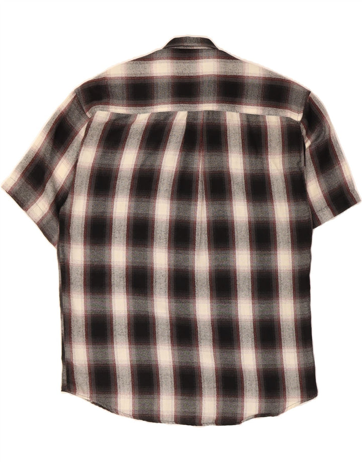 VINTAGE Mens Short Sleeve Shirt Large Black Check Polyester Vintage Vintage and Second-Hand Vintage from Messina Hembry 
