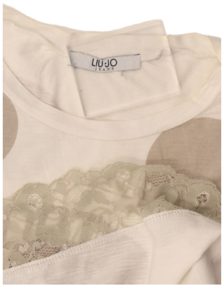 Liu Jo Grafisk T-shirt top til kvinder UK 12 Medium Beige Plettet