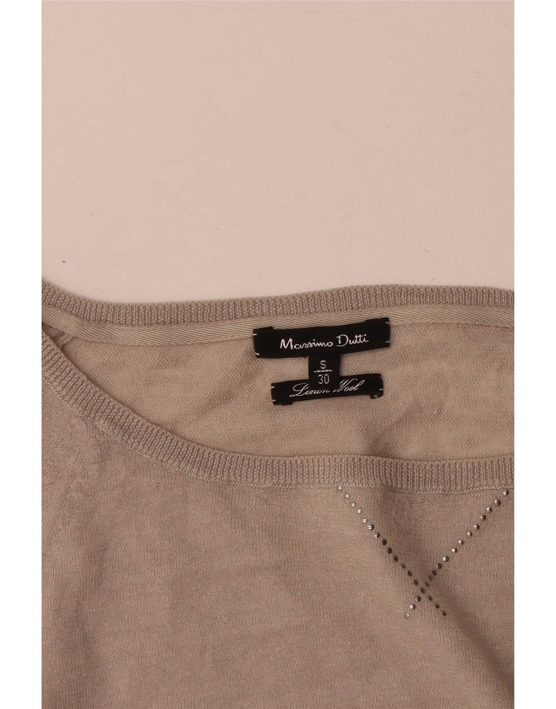 Massimo Dutti Dame Boat Neck Jumper Sweater UK 10 Small Beige Uld