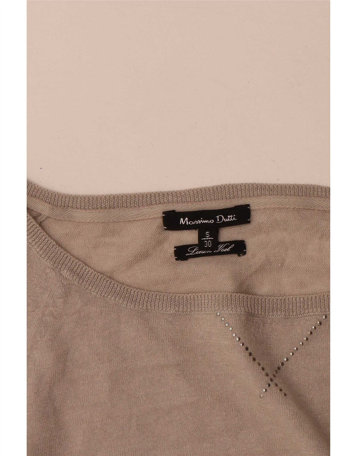 Massimo Dutti Dame Boat Neck Jumper Sweater UK 10 Small Beige Uld