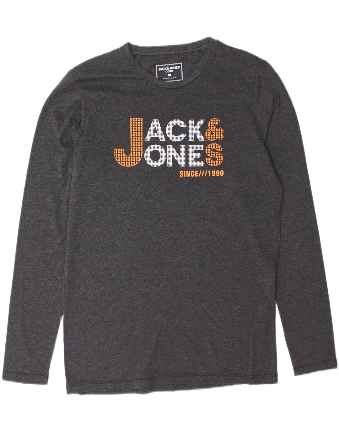 JACK & JONES Mens Graphic Top Long Sleeve Medium Grey Cotton