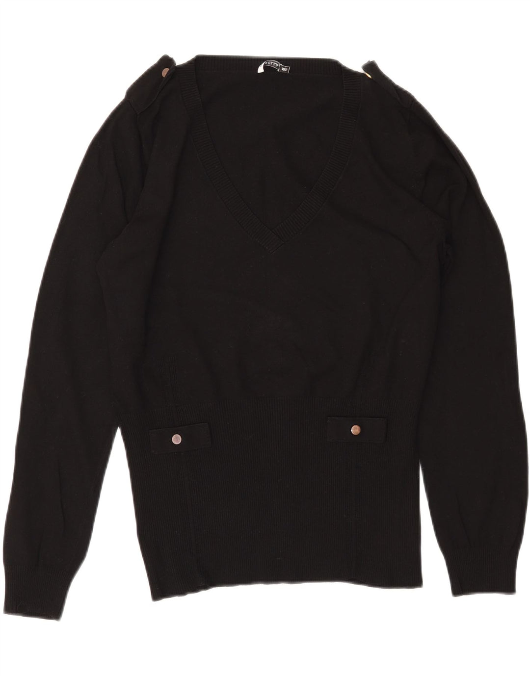 MARELLA Militær V-hals sweater til kvinder UK 20 2XL Sort viskose