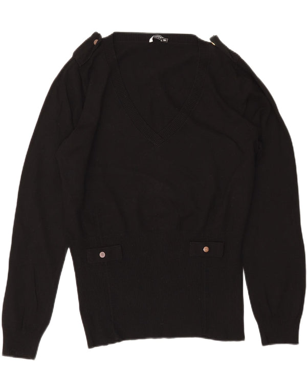 MARELLA Womens Military V-Neck Jumper Sweater UK 20 2XL Black Viscose