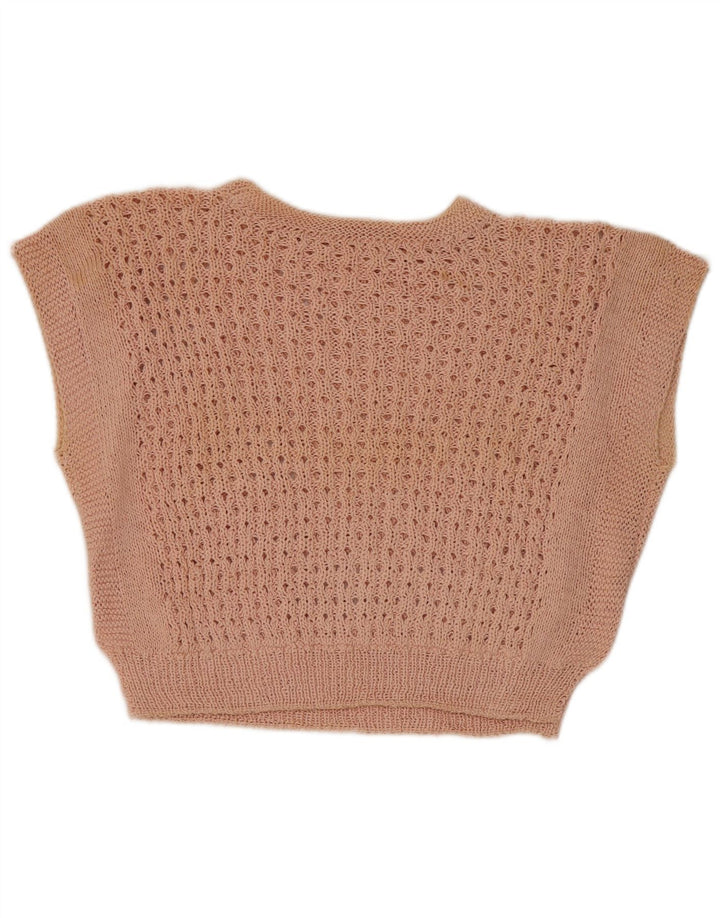 Vintage Dame Crop Vest Tank Top UK 12 Medium Pink