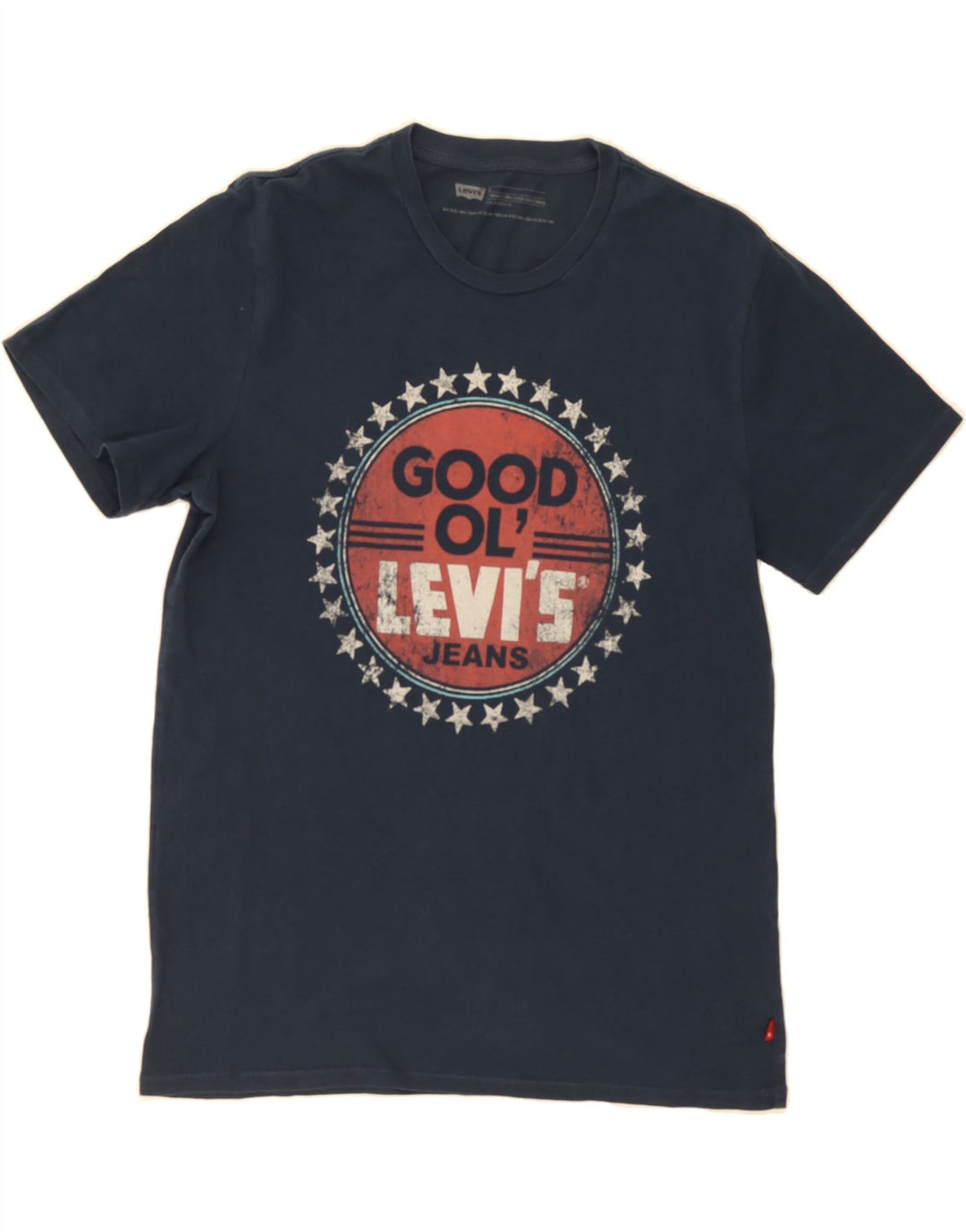LEVI'S Mens Standard Fit Graphic T-Shirt Top Medium Navy Blue Cotton Vintage Levi's and Second-Hand Levi's from Messina Hembry 