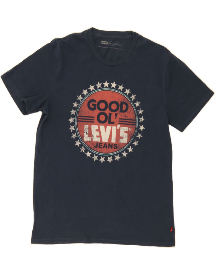 LEVI'S Mens Standard Fit Graphic T-Shirt Top Medium Navy Blue Cotton Vintage Levi's and Second-Hand Levi's from Messina Hembry 