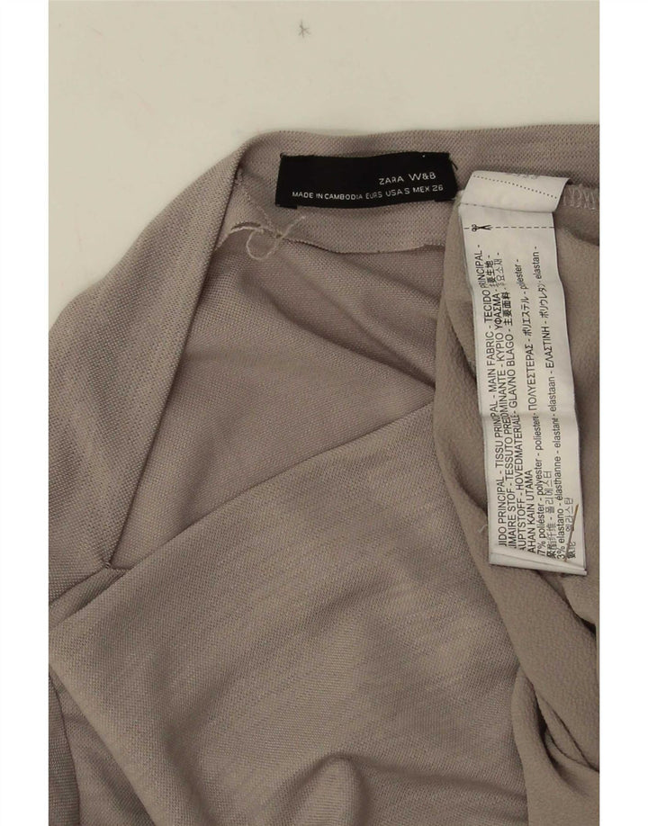 Zara Dame Langærmet Asymmetrisk Tunika Top UK 10 Lille Grå Polyester
