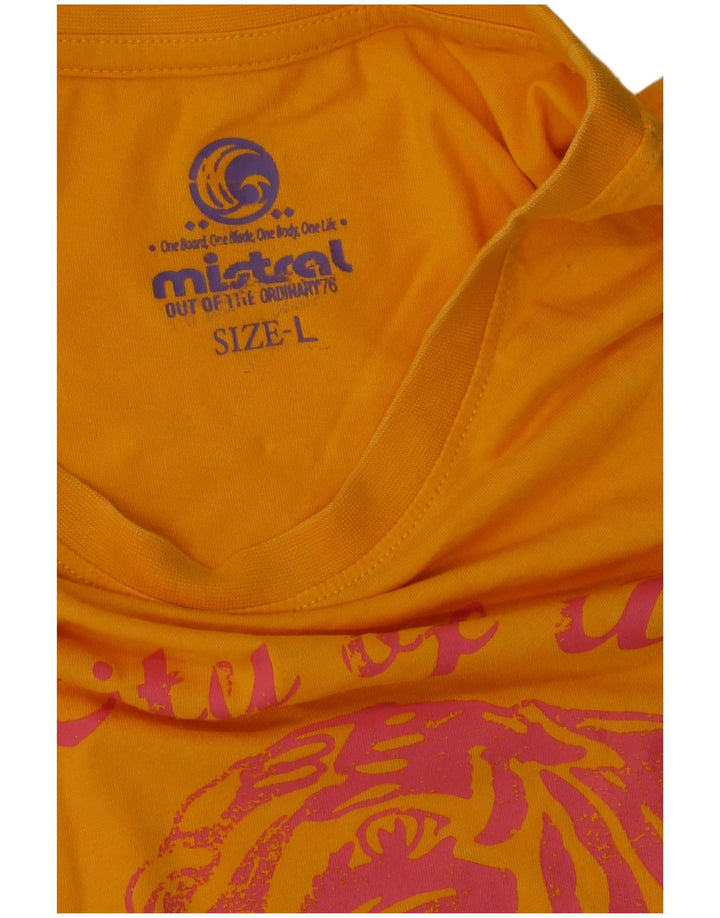 Mistral Dame Grafisk T-Shirt Top UK 16 Stor Gul