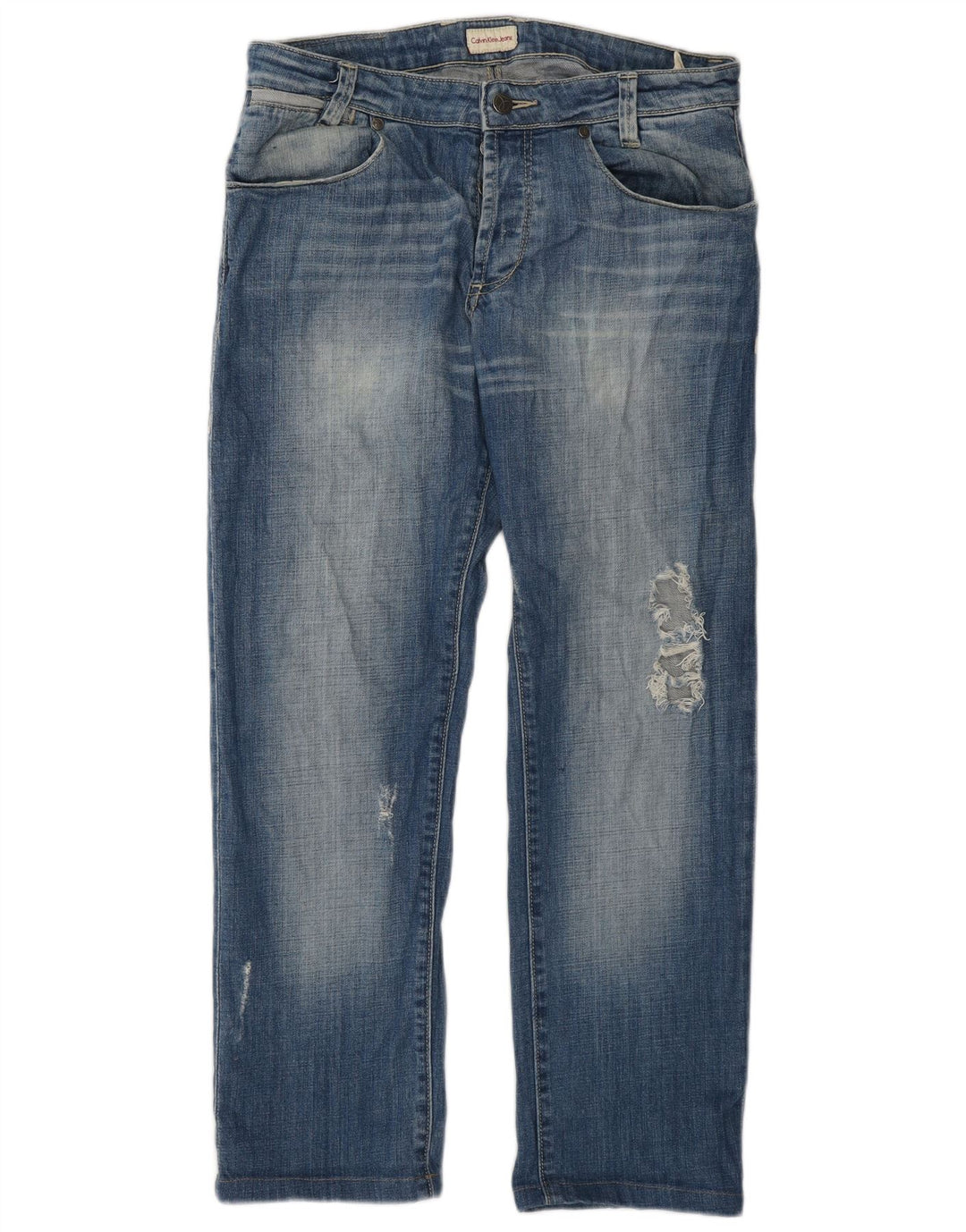 Calvin Klein Herre Distressed Straight Jeans W32 L28 Blå Bomuld