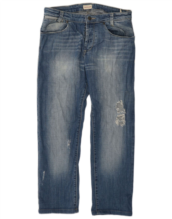 Calvin Klein Herre Distressed Straight Jeans W32 L28 Blå Bomuld