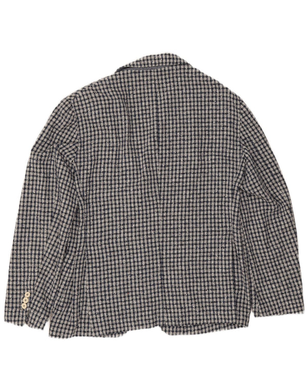 Fradi Herre 2 Button Blazer Jacket IT 54 2XL Navy Blue Gingham Cotton