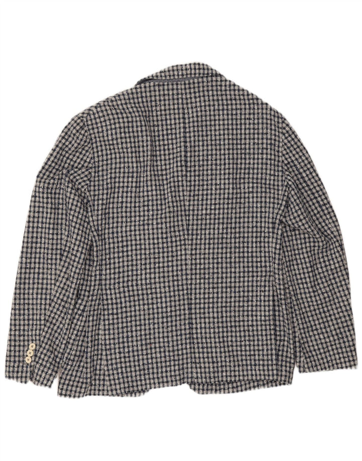 Fradi Herre 2 Button Blazer Jacket IT 54 2XL Navy Blue Gingham Cotton