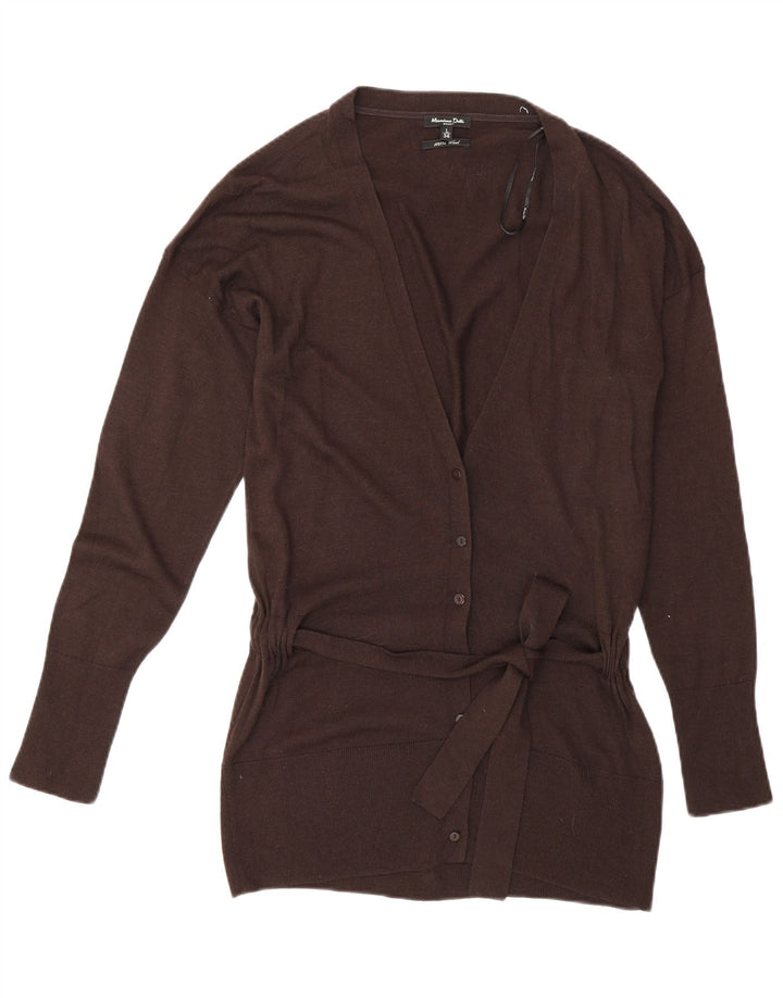 Massimo Dutti Dame Longline Cardigan Sweater UK 14 Stor Brun Uld