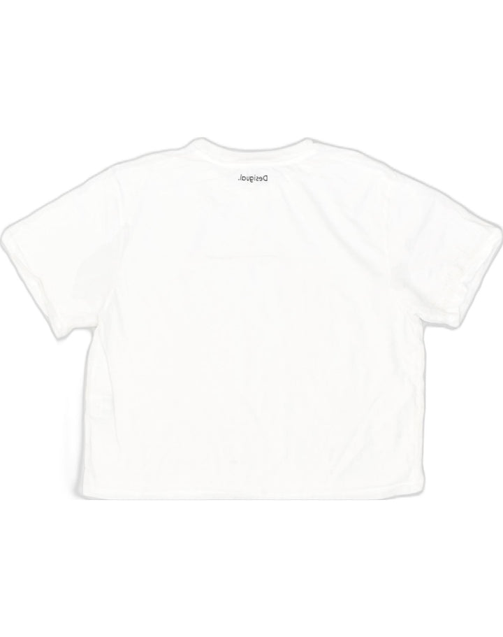 DESIGUAL Womens Crop T-Shirt Top UK 12 Medium White Cotton | Vintage Desigual | Thrift | Second-Hand Desigual | Used Clothing | Messina Hembry 