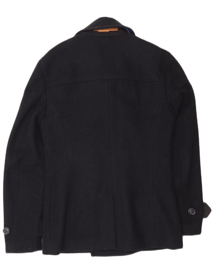 Superdry Men Pea Coat UK 36 Small Navy Blue Wool